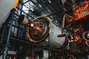 a large rocket in a building Aerospace manufacturing